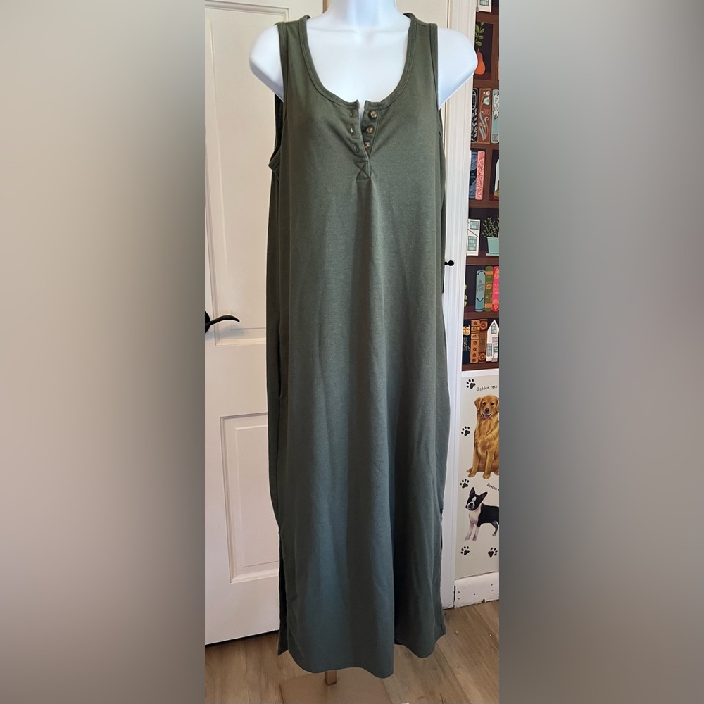 Toad&Co Olive Piru Henley Tank Dress Maxi Length Size Medium
